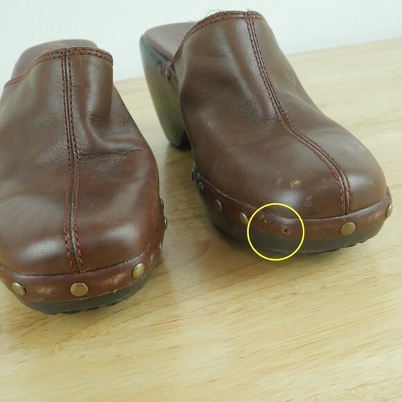 Vintage Size 8 Clogs Mules Brown Leather Studded Chunky Heel Y2K Boho Cherokee - Picture 3 of 12